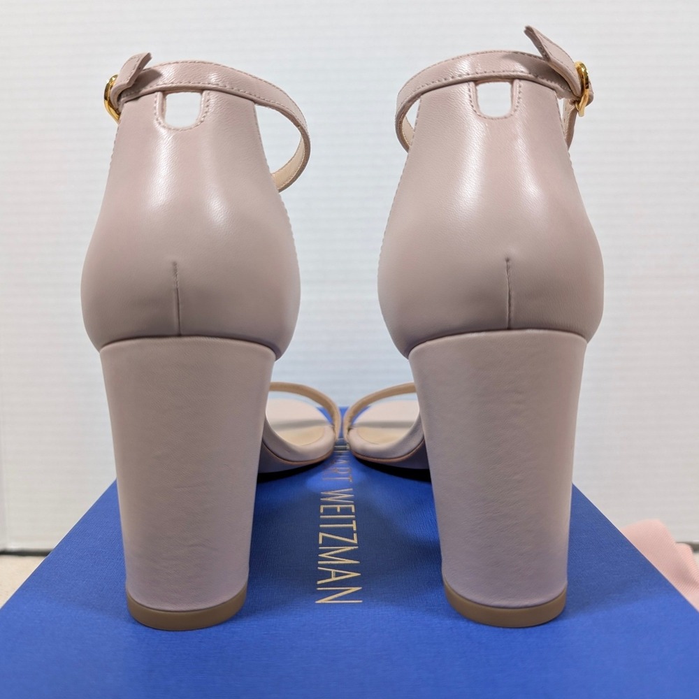 Stuart Weitzman Nearlynude Dolce Smooth Calf Leather Block Heel Sandals 8.5 AA - Picture 5 of 12